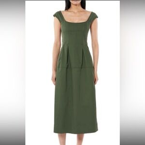 La Ligne Cap Sleeve Fitted Bodice Stretch Cotton Dress In Army